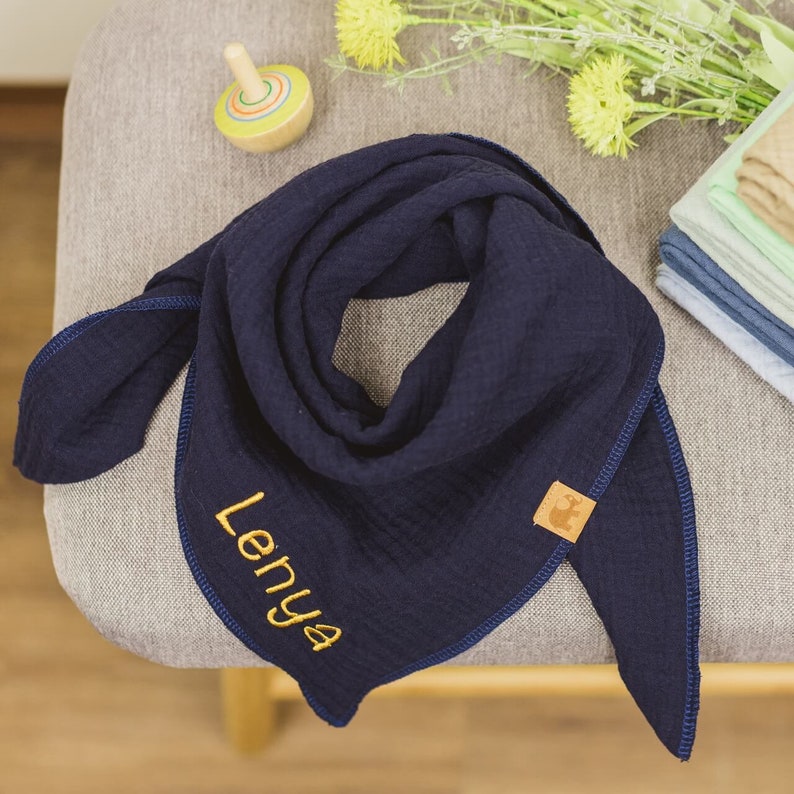 Free color choice triangle scarf embroidered with name muslin cloth spitting scarf scarf muslinate scarf baby scarf children/'s scarf hipster hipster scarf