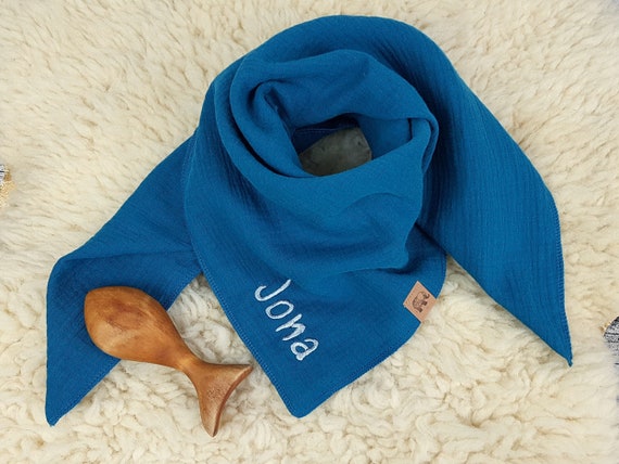Premium HALSTUCH Dreieckstuch mit Sternen Baby Kinder blau hellblau