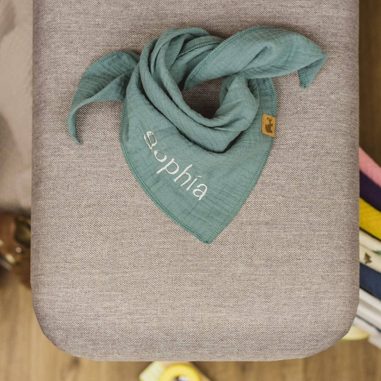 Darkseagreen mint petrolblue Triangle scarf muslin cloth burp cloth s…