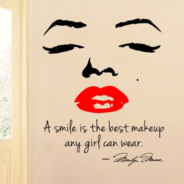 24" A Smile Is The Best Makeup Any Girl Can Wear Marilyn Monroe Quote Red Lips Face Wall Decal Sticker Art Mural Home Décor Quote