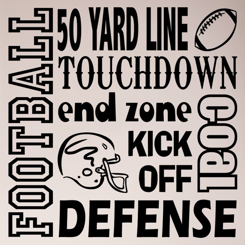 Football Sayings Wall Decal Sticker Touchdown Yard Line Defense Kick ...