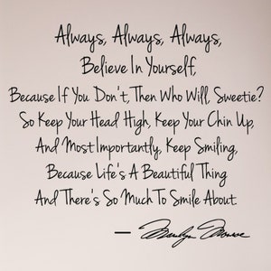 Always Always Always Believe in Yourself Keep Smiling Marilyn Monroe Wall Decal Sticker Art Mural Home Décor