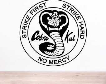 Cobra Kai Logo Strike First Strike Hard No Mercy Wall Decal Sticker Stencil TV Show Karate Kid Movie Theme Dojo Mural 80s Daniel Johnny