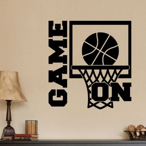 Basketball Goal Game ON Hoops Net Team Sign Art Sports Players Wall Decal Sticker Art Home Decor