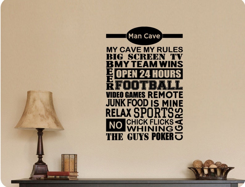 Man Cave Rules Touchdown Beer Poker Cigars Kickoff Interception Defense End Zone Field Goal Tackle Football Collage Wall Decal Sticker