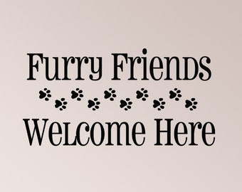Furry Friends Welcome Here Pet Lover Home Paw Prints Wall Decal