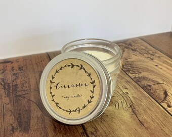 Cinnamon Soy Candle // Mason Jar Candle // 4 oz // Organic Soy Wax Candle