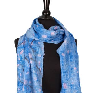 Blue evening wrap cherry blossom shawl, Formal evening wrap felted wool shawl, silk felted shawl, silk shawl for gift, nuno felted scarves