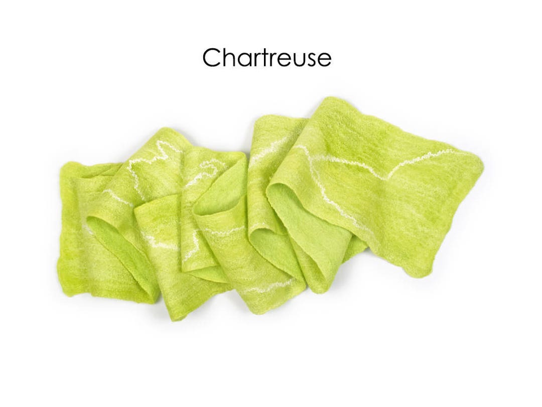 Felted Wool & Silk Scarf in Chartreuse Green