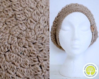 The VINTAGE TAM Handmade 1940s Landgirl Boho Alpaca Wool Blend Crochet Knit Beret Hat Beige Camel