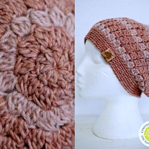 O tam eco opd feito à mão naturalmente tingido boho 100% lã crochê malha landgirl boina tam chapéu escuro rosa madder listras