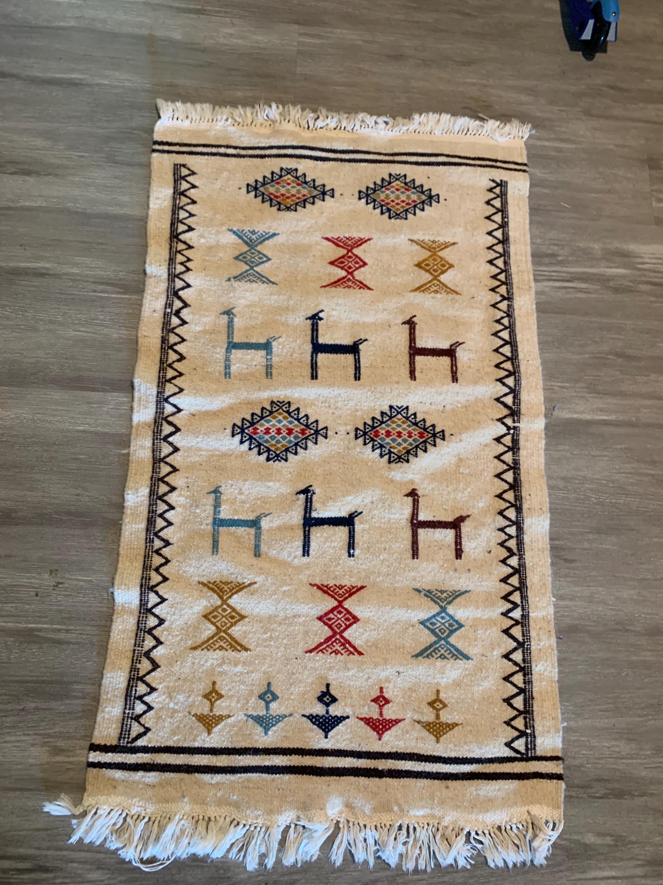 Handmade Vintage Wool rug, cream kilim rug, rug, Margoum kilim, Mustard rug, Kilim rug, Berber rug, area rug, Tunisian rug, kilim