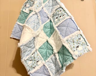 Blue sheep bear alphabet Rag quilt baby blanket blue Minky baby blanket Soft cotton baby pink throw blanket diaper changing blanket