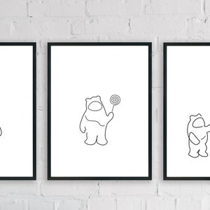 Star Wars Ewok minimalistisk linjekonst - Set med 3 tryck | Disney barnrum väggdekoration | Star War babyshowerpresent