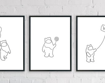 Star Wars Ewok Minimalist Line Art - Set van 3 prints | Disney kinderkamer muurdecoratie | Star War-kraamcadeau