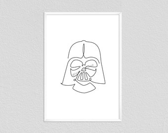 Darth Vader Helmet Mask Star Wars Line Art | Starwar Vader Room Decor Poster | Boys Room Wall Decor