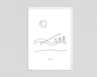Endor Star Wars Minimalist Line Drawing | Star Wars Room Decor Poster | Starwar Gift Modern Wall Art Sketch Print