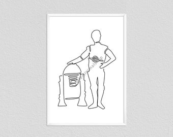 R2D2 C3PO Star Wars Minimalist Line Drawing | Star Wars Room Decor Poster | Baby Shower Nursery Print | Modern Gallery Wall Print