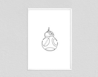 BB-8 Star Wars Minimalist Line Drawing | BB8 Starwar Gift Room Decor Poster | Kids Baby Nursery Art Print