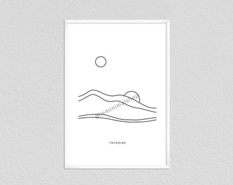 Tatooine Star Wars Minimalist Line Drawing | Desert Sun Line Art | Star Wars Room Decor Poster | Starwar Gift Modern Wall Art Sketch Print