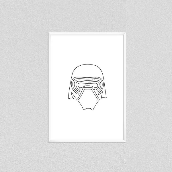 Kylo Ren Star Wars Minimalist One Line Drawing | Kyloren Last Jedi Poster | Starwar Force Awakens Gift Room Art Wall Decor