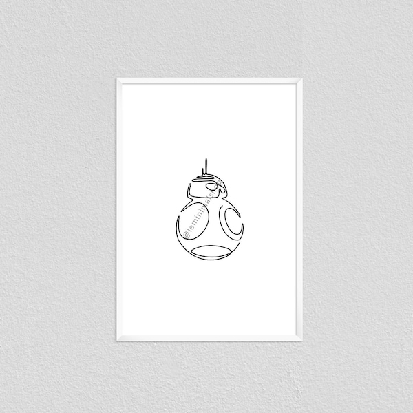 BB-8 Star Wars Minimalist Line Drawing | BB8 Starwar Gift Room Decor Poster | Kids Baby Nursery Art Print