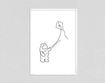 Ewok with Kite Star Wars Minimalist Drawing | Star Wars Wall Art Decor Poster Print | Starwars Bedroom Bathroom Nursery Decor