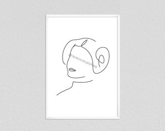 Princess Leia Star Wars Minimalist Line Drawing | Star Wars Room Decor Poster | Starwar Gift Modern Wall Art Sketch Print