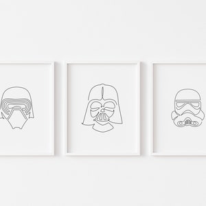 Star Wars Helmet Minimal Art - Set of 3, Darth Vader, Kylo Ren, Stormtrooper | Starwars Modern Gallery Art Nursery Boys Room | Nerd Man Cave