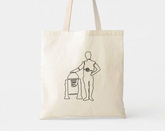 La bolsa de asas ligera de la lona de algodón de C3PO R2D2 Star Wars/la bolsa de libros plegable del ultramarinos