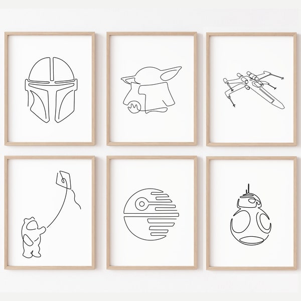 Star Wars Kinderzimmer Wand Kunst - Set mit 6 Drucken | Star Wars Kinderzimmer Wanddekoration | Starwar Babypartygeschenk