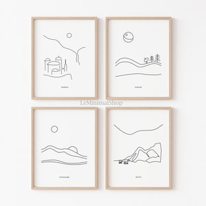 Star Wars Landscape Minimalist Line Art - Set of 4 Prints | Starwar Tatooine Endor Hoth Naboo Poster | Nursery Gallery Wall Decor Kids