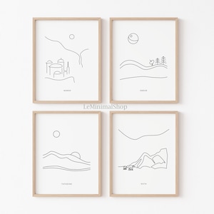 Star Wars Landschaft Minimalist Line Art - Set aus 4 Prints | Starwar Tatooine Endor Hoth Naboo Poster | Kinderzimmer Galerie Wall Decor Kids