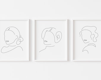 Women of Star Wars Minimalist Line Art - Set of 3 Prints | Starwar Leia Rey Padme Drawing | Star War Gift Office Bathroom Nursery Decor