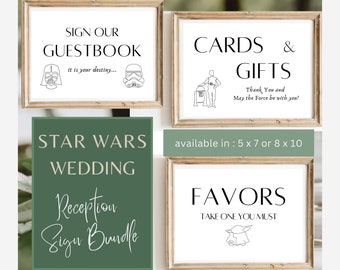 Star Wars Wedding Signs Bundle PRINTED | Starwars Reception Minimalist Modern Wedding Package | Guestbook Cards Gifts Favors