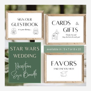 Star Wars Wedding Signs Bundle PRINTED | Starwars Reception Minimalist Modern Wedding Package | Guestbook Cards Gifts Favors