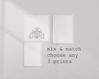 Star Wars Minimalist Line Art Prints "Mix and Match" | Nursery Decor, Set of 3