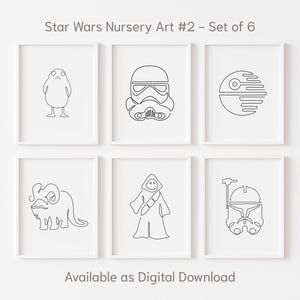 Star Wars Nursery Wall Art #2 - Set of 6 Digital Prints | Star Wars Kids Room Wall Decor | Starwar Baby Shower Gift