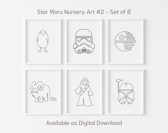 Star Wars Nursery Wall Art #2 - Set of 6 Digital Prints | Star Wars Kids Room Wall Decor | Starwar Baby Shower Gift