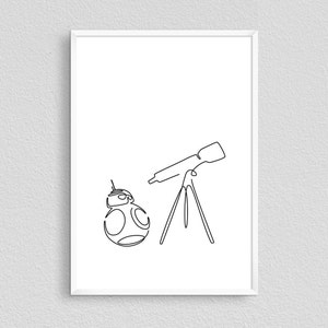 BB-8 Star Wars minimalistisk linjeteckning | BB8 Starwar presentrumsinredningsaffisch | Starwars barnrumstryck för pojkar
