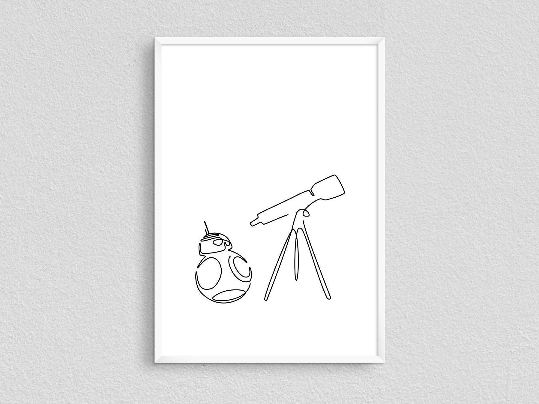 BB-8 Star Wars Minimalist Line Drawing | BB8 Starwar Gift Room Decor Poster | Starwars Nursery Boys Room Print
