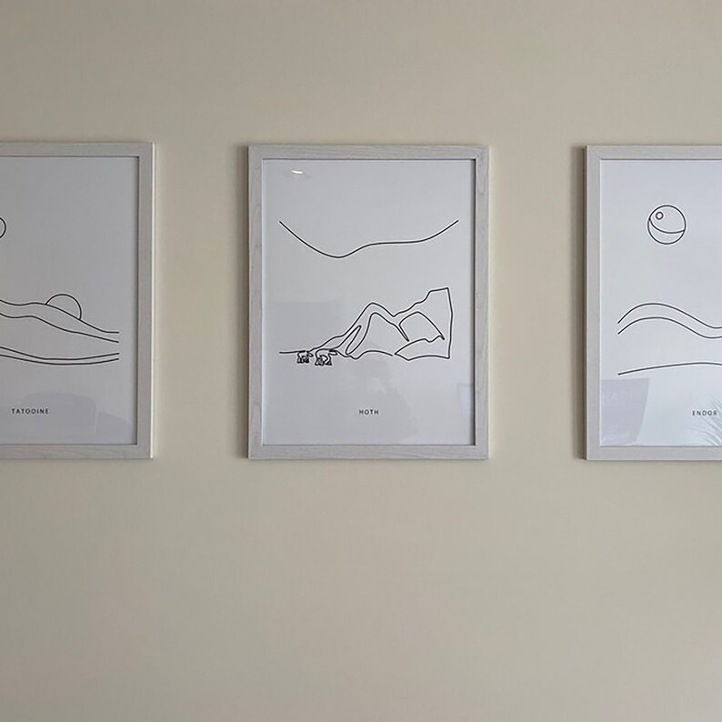 Star Wars Landscape Minimalist Line Art - Set of 3 Prints | Starwars Gift Tatooine Endor Hoth Poster | Nerd Gallery Wall Art image 3