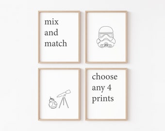 Star Wars Line Art Prints | Mix & Match Set of 4