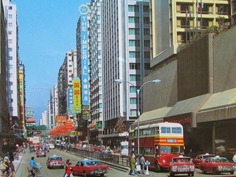 Hong Kong China Vintage Postcard 1960/'s The Imperial Hotel Tsim Sha Tsui Kowloon Color Glossy City Street Scene Double Decker Bus