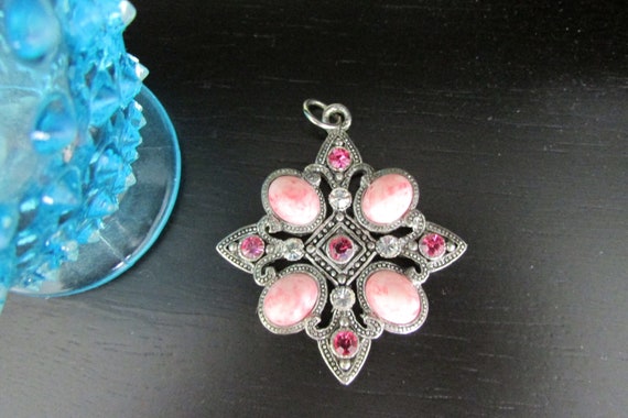 CROSS PENDANT | Gothic Style  | Pink and White Cr… - image 3