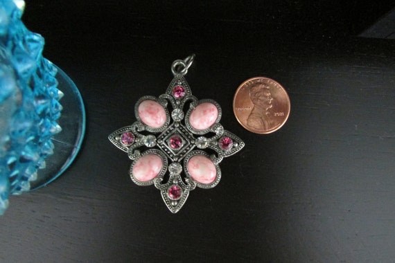 CROSS PENDANT | Gothic Style  | Pink and White Cr… - image 2