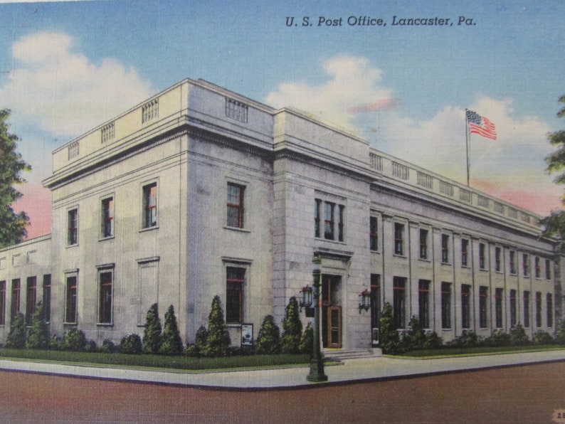 US Post Office Lancaster PA Vintage Postcard Linen
