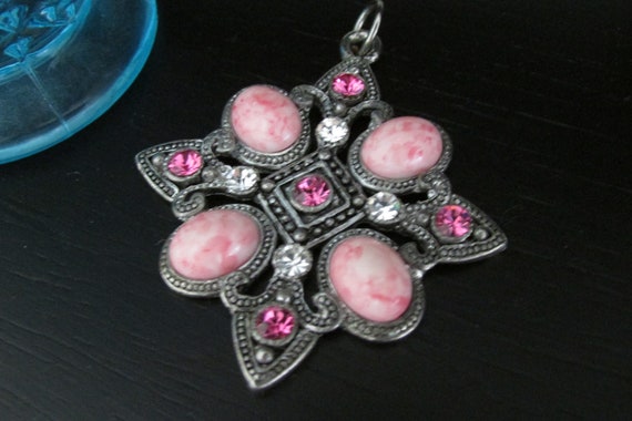 CROSS PENDANT | Gothic Style  | Pink and White Cr… - image 1