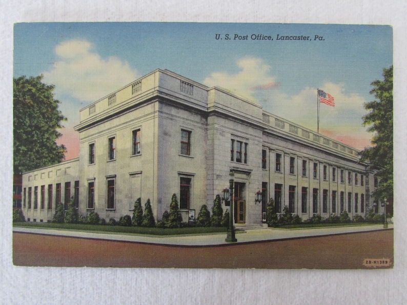 US Post Office Lancaster PA Vintage Postcard Linen