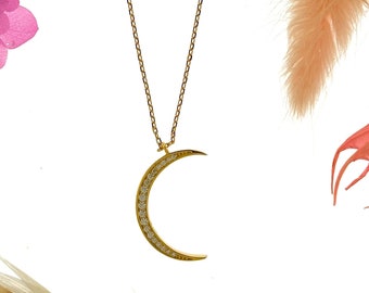 925 Sterling Silver Gold Vermeil Crescent Moon Necklace